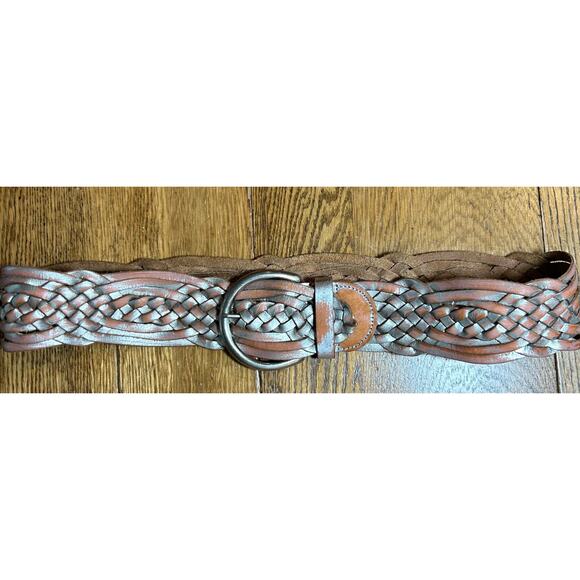 Express Sliver Leather Wide Woven Belt Sz M - Picture 5 of 5